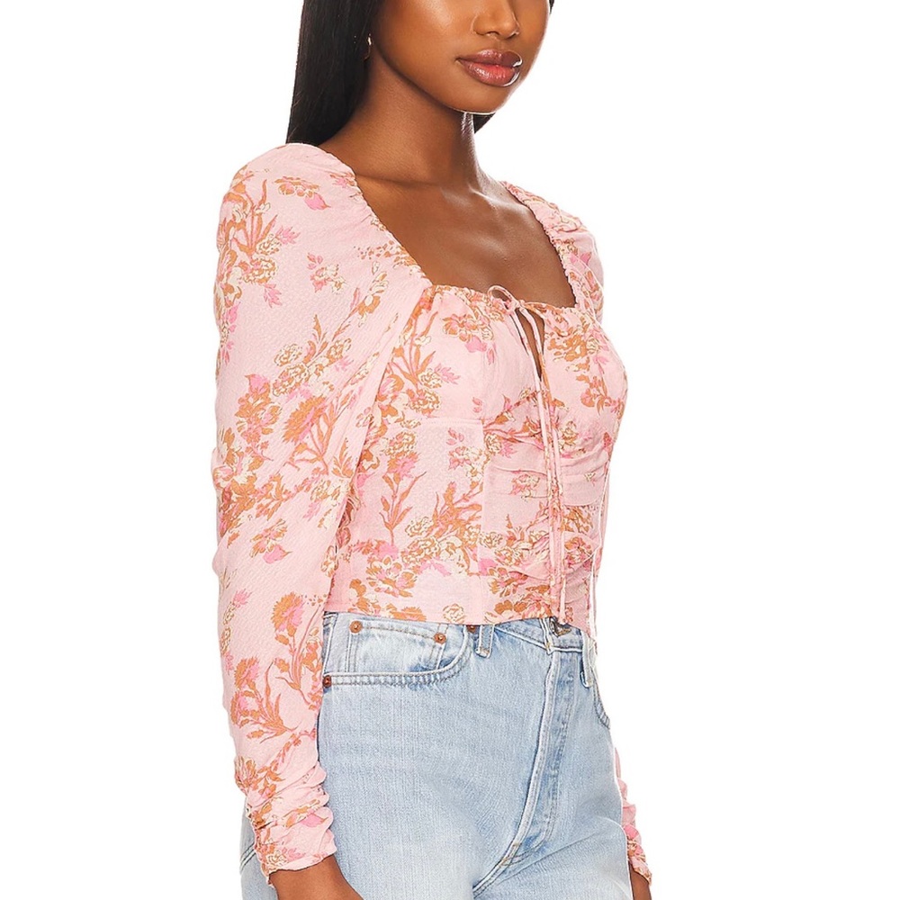 Free People Hilary Printed Top Pink Combo - Picture 2 of 4